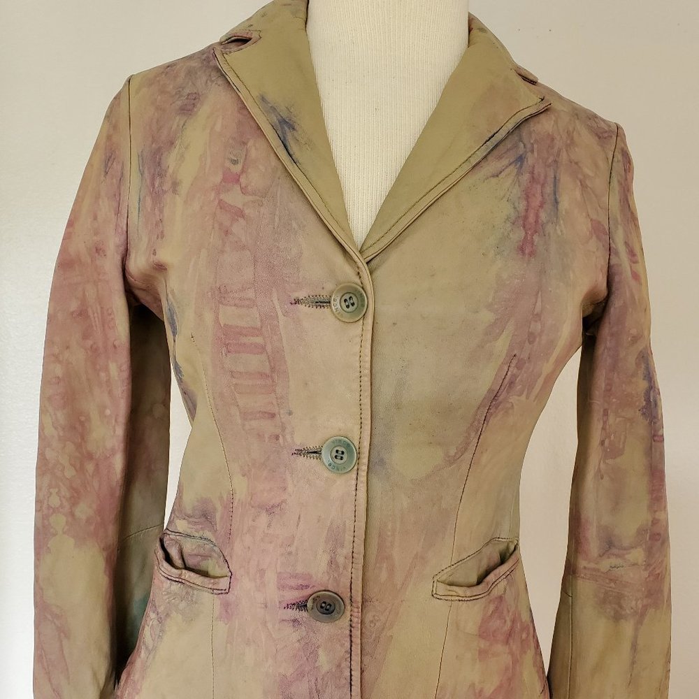 Vince Leather Moto Jacket blazer beige tan blue brown gray purple khaki 2 4 6 - Picture 2 of 6